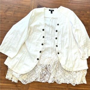 Torrid Women’s White Military Jacket Open Front Lace Ruffle Hem Peplum Size 4XL